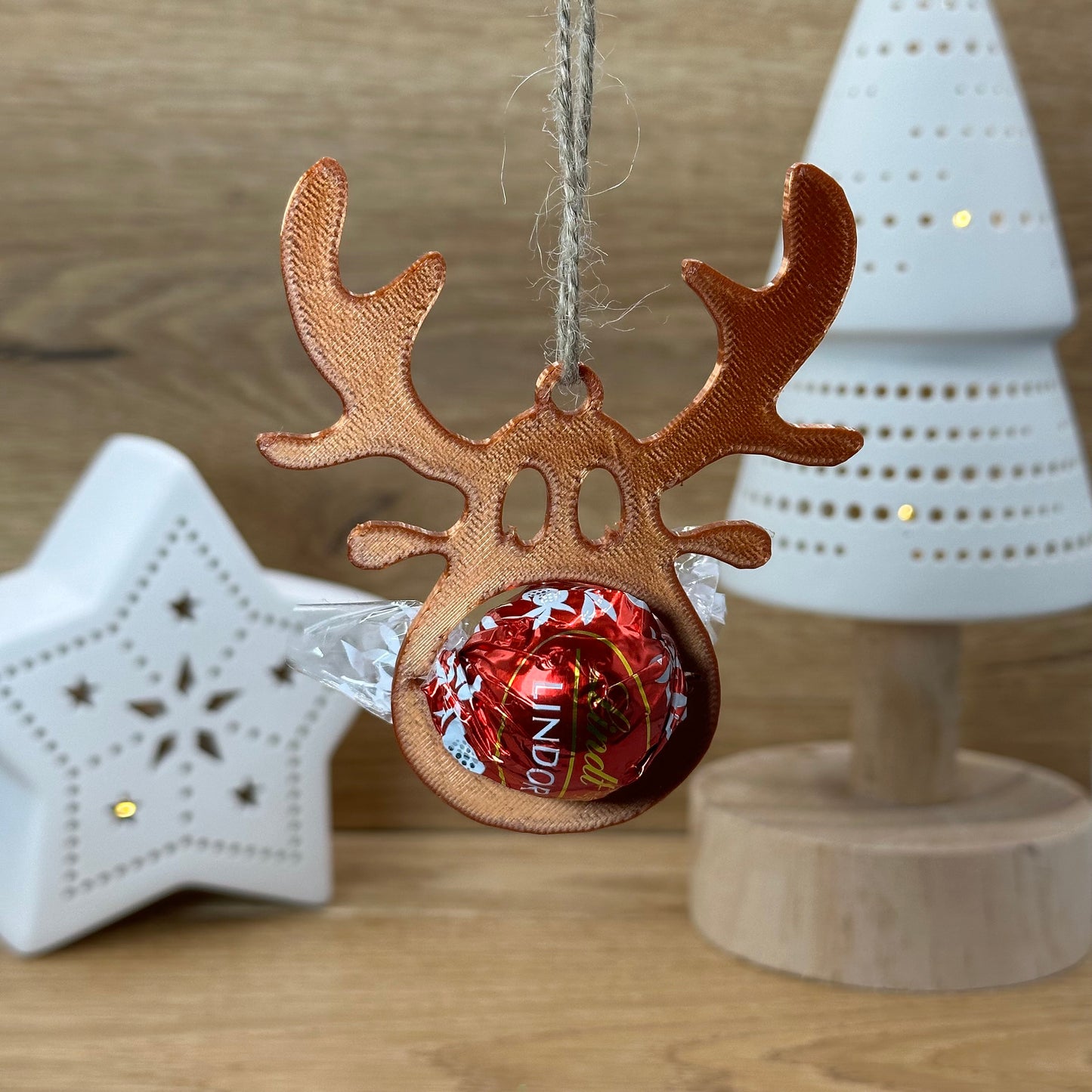 Rentier Schoko-Halter Christbaumkugel | Für Lindor Kugeln | Weihnachtsbaumschmuck | Geschenkidee | Weihnachtsgeschenk | Weihnachtsdekoration