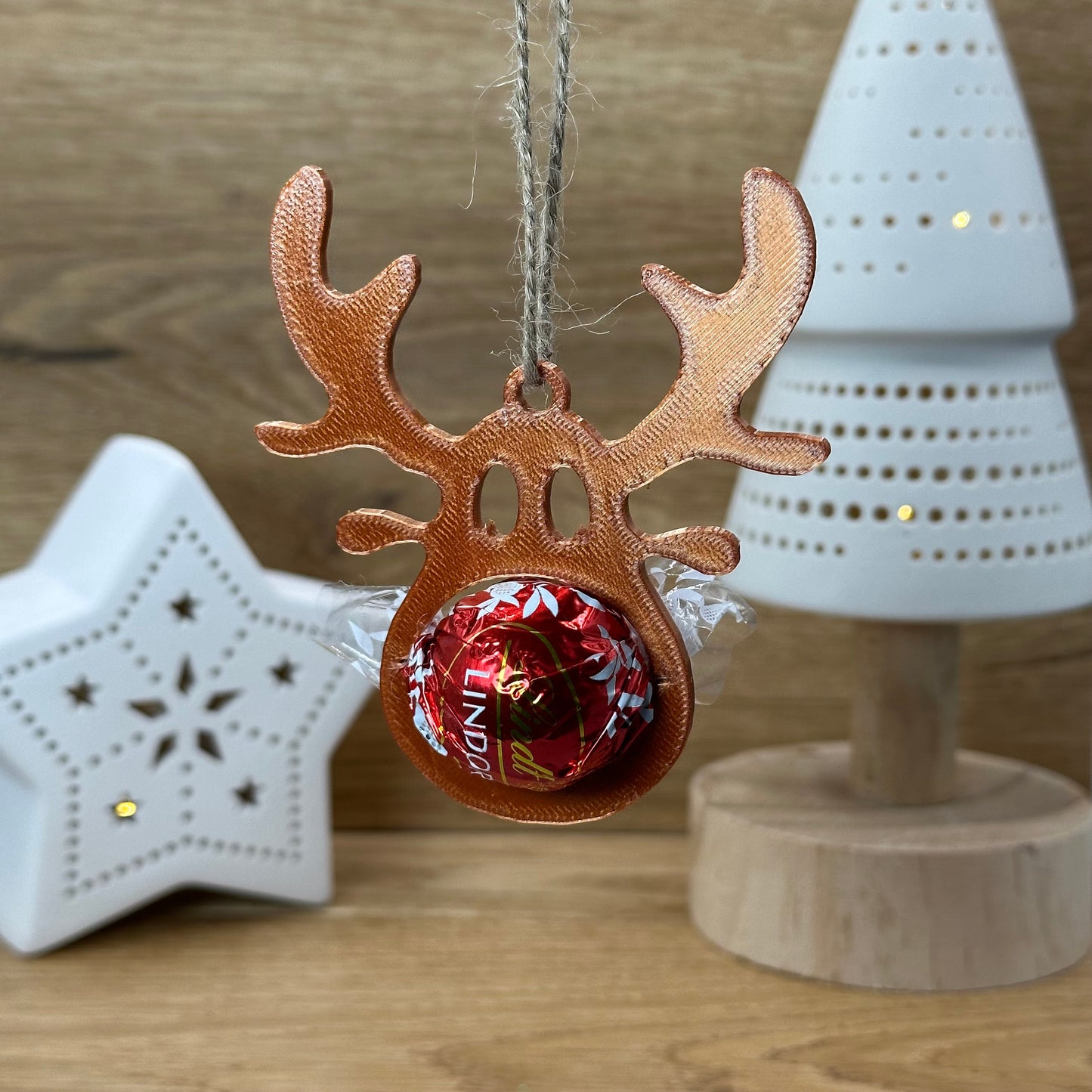 Rentier Schoko-Halter Christbaumkugel | Für Lindor Kugeln | Weihnachtsbaumschmuck | Geschenkidee | Weihnachtsgeschenk | Weihnachtsdekoration